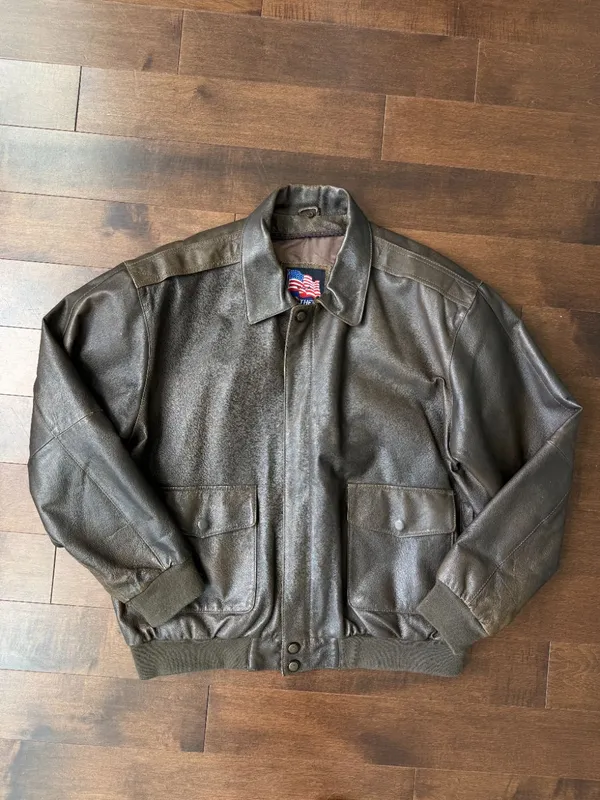 90s Brown Leather Bomber Jacket