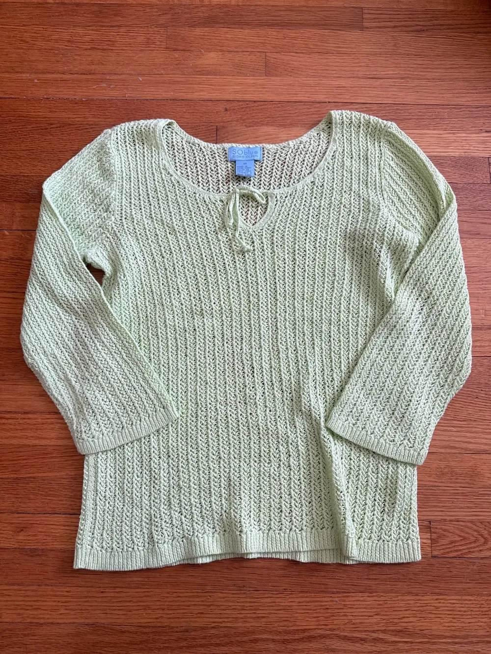 90s Yellow/Green Knit Top With Tie Bow photo 1