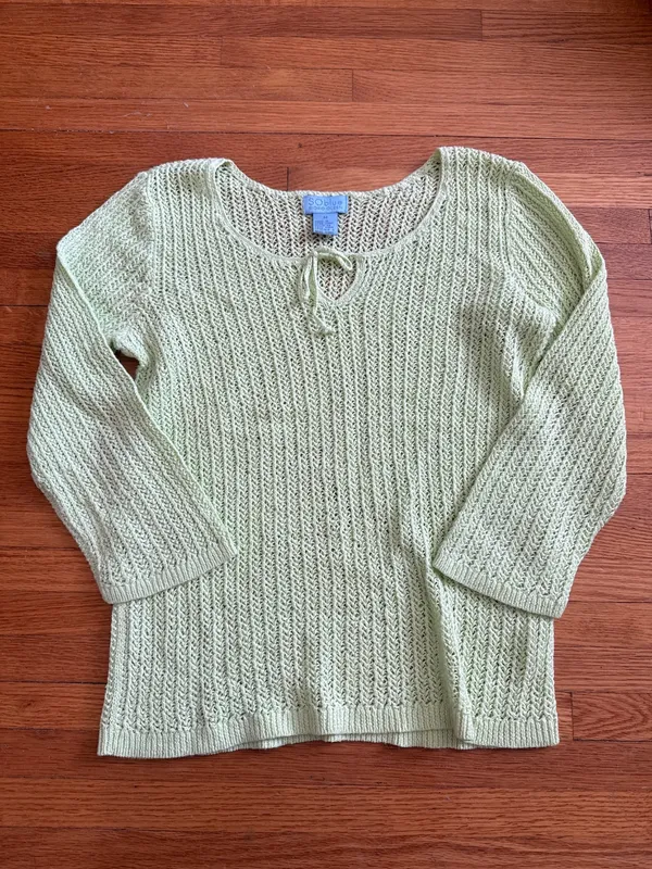 90s Yellow/Green Knit Top With Tie Bow