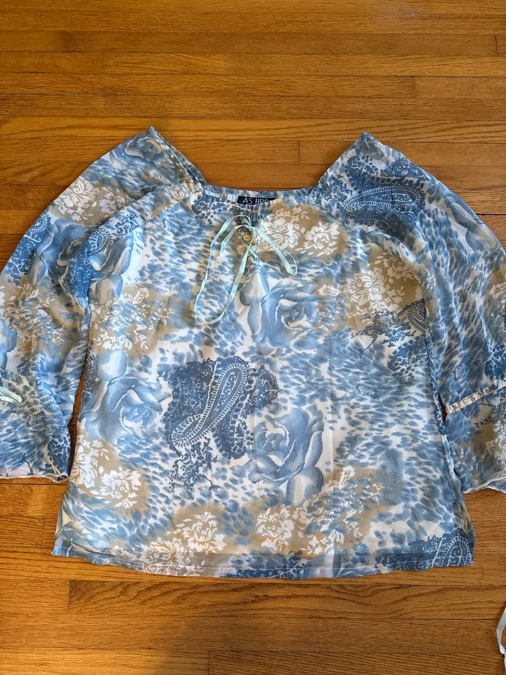 Y2K Blue Paisley Ribbon Fairy Top photo 1