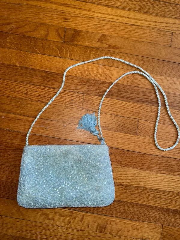 90s Blue Beaded Bag with Long Strap
