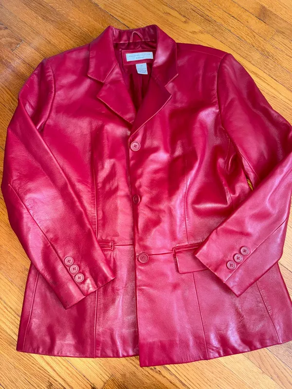 90s Three-Button Red Leather Jacket