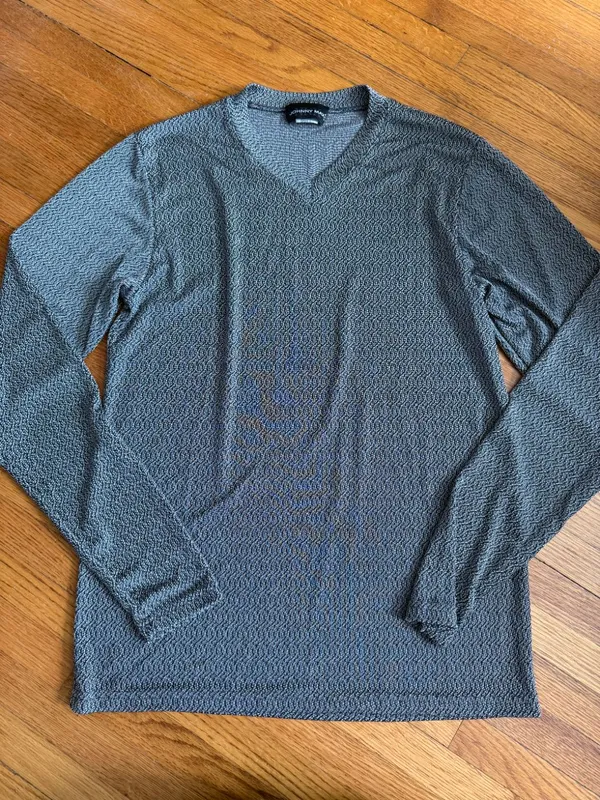 90s Men's Grey Stretchy Long-Sleeve Shirt