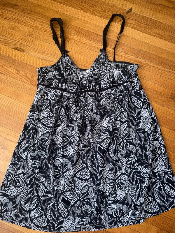 90s Black & White Floral Print Cami Slip