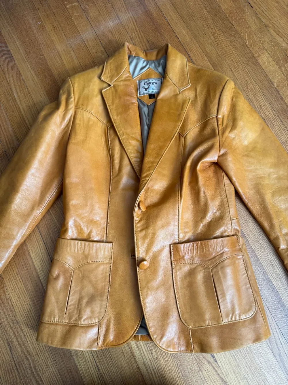 70s Tan Leather Blazer Jacket photo 1