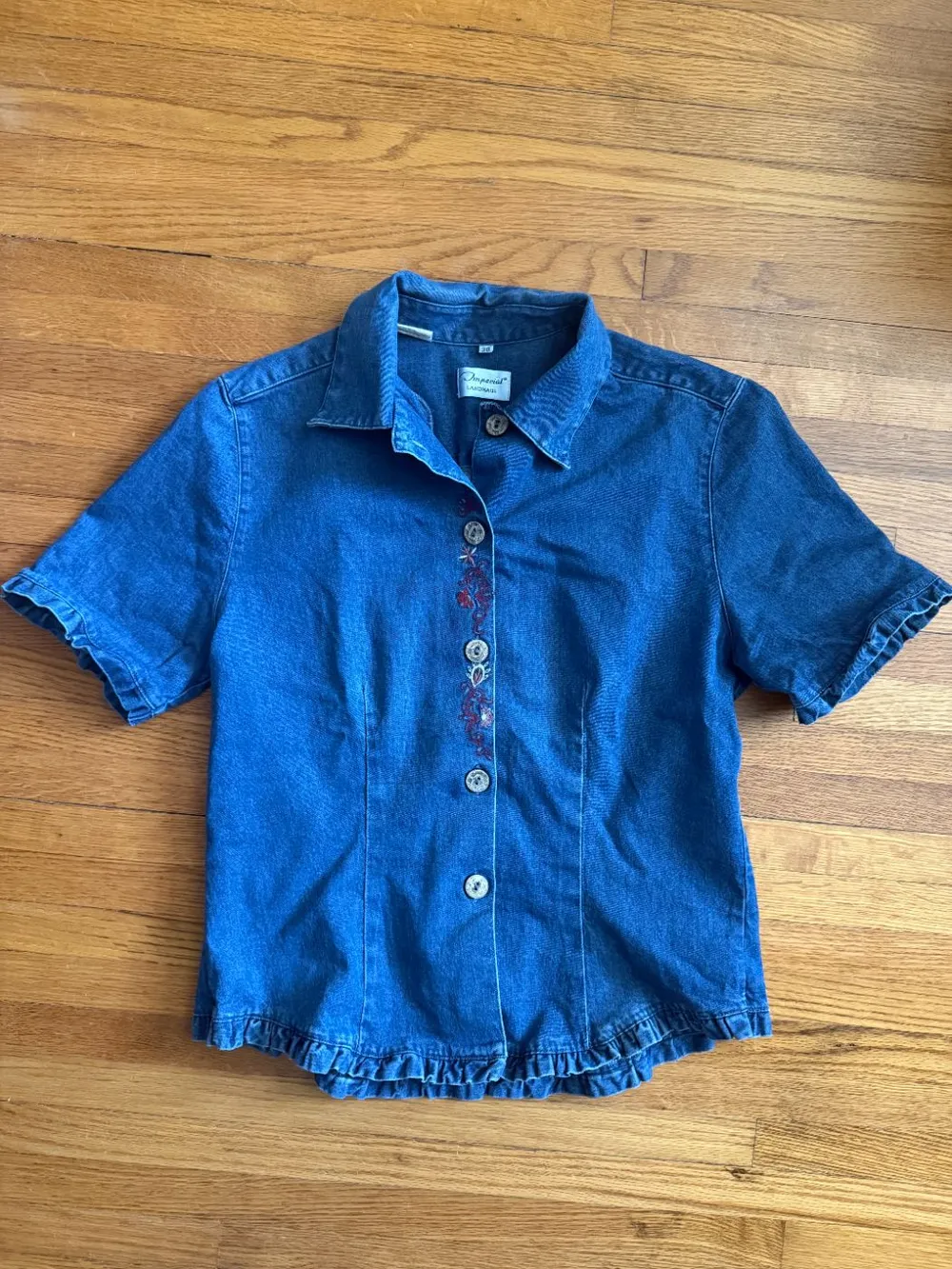 90s Short-Sleeved Denim Embroidered Top photo 1