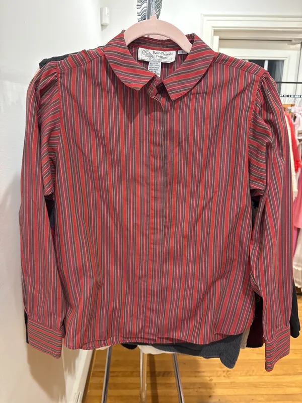 70s/80s Red Evan Picone Striped Button Down