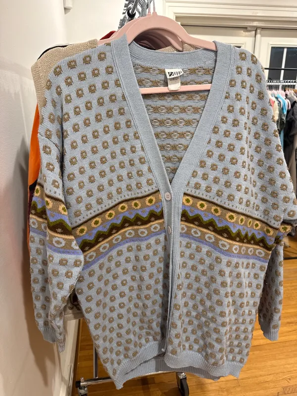 80s Blue Chunky Knit Cardigan