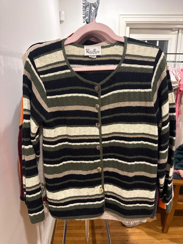 90s Green Striped Cardigan