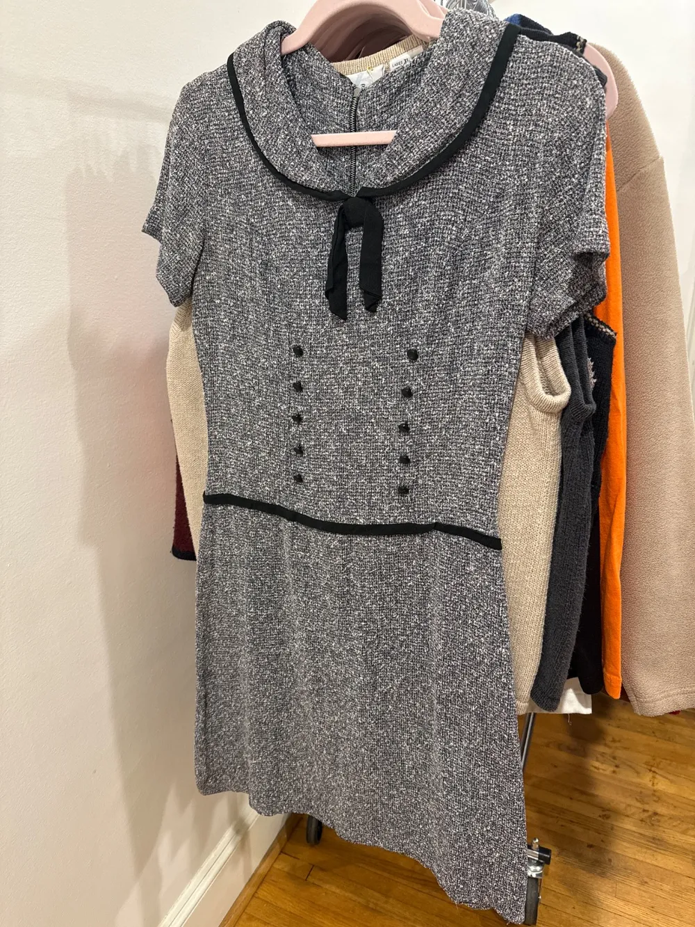 60s Tweed Navy Dress with Bow photo 1