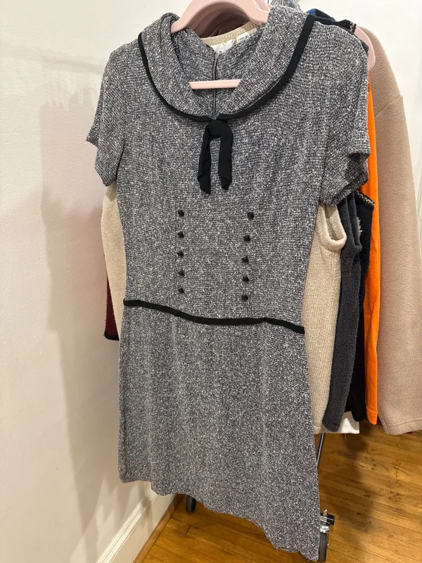 60s Tweed Navy Dress with Bow