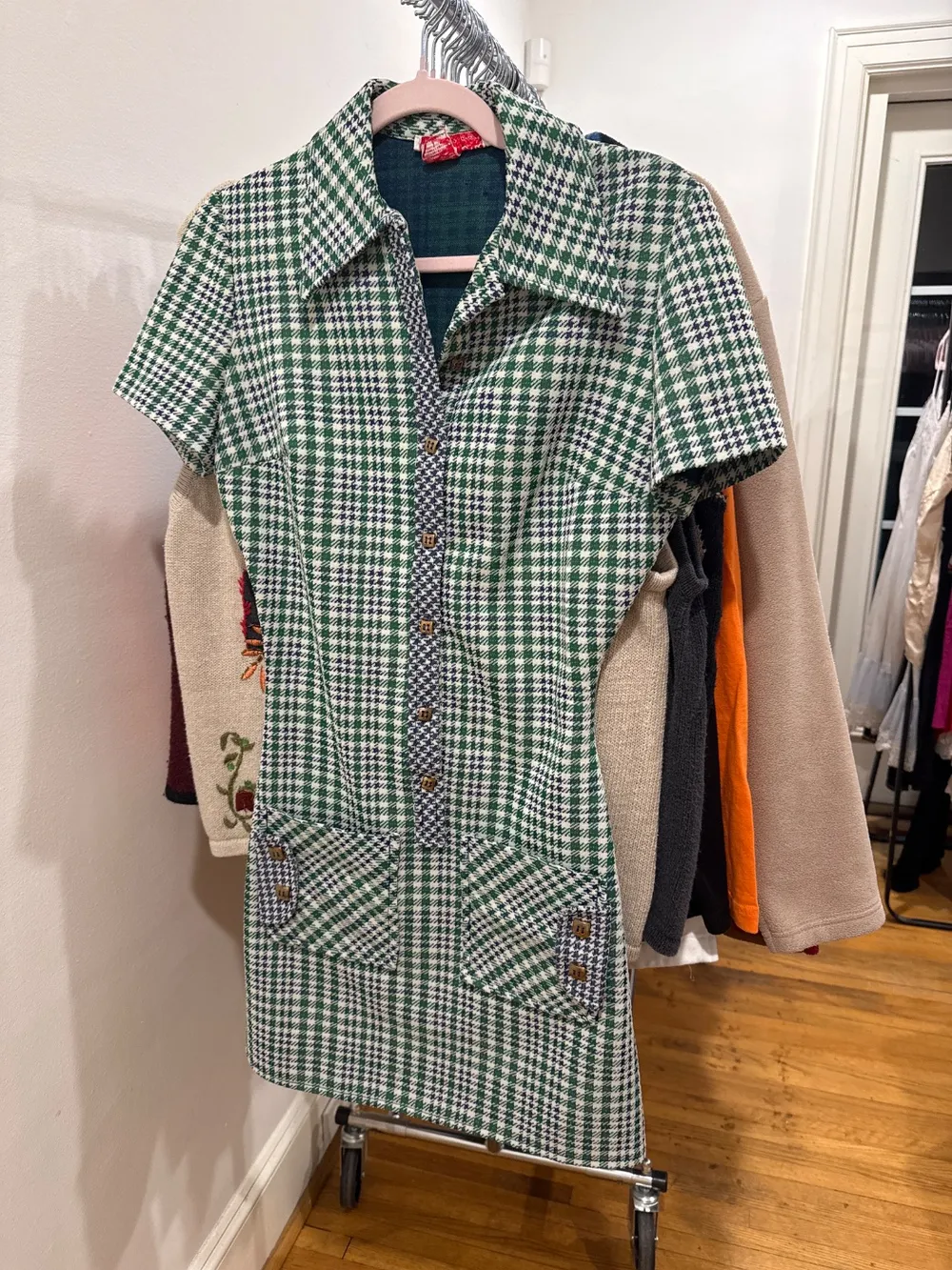 70s Green Plaid Mini Dress photo 1