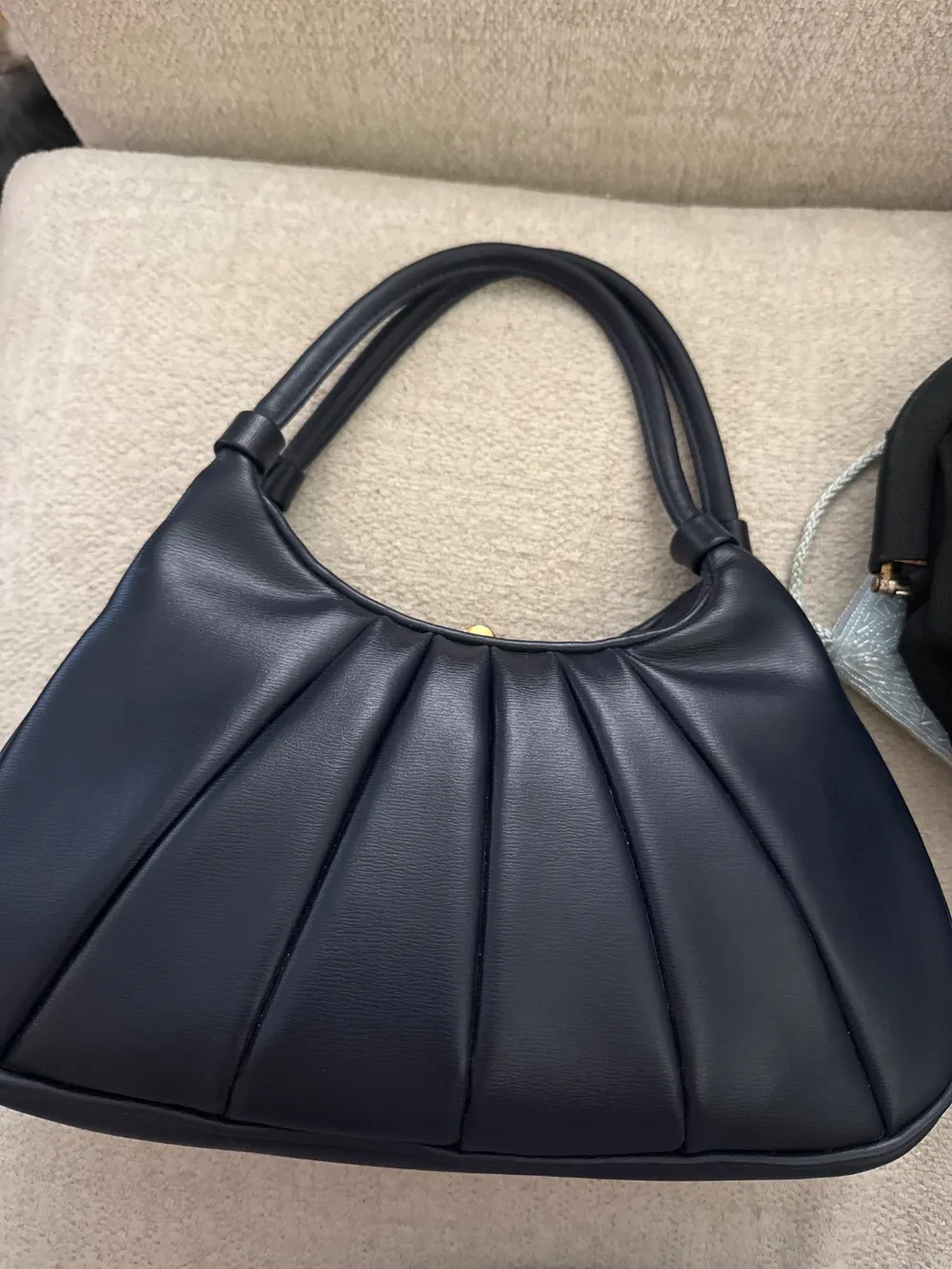 60s Navy Blue Leather Handbag photo 1