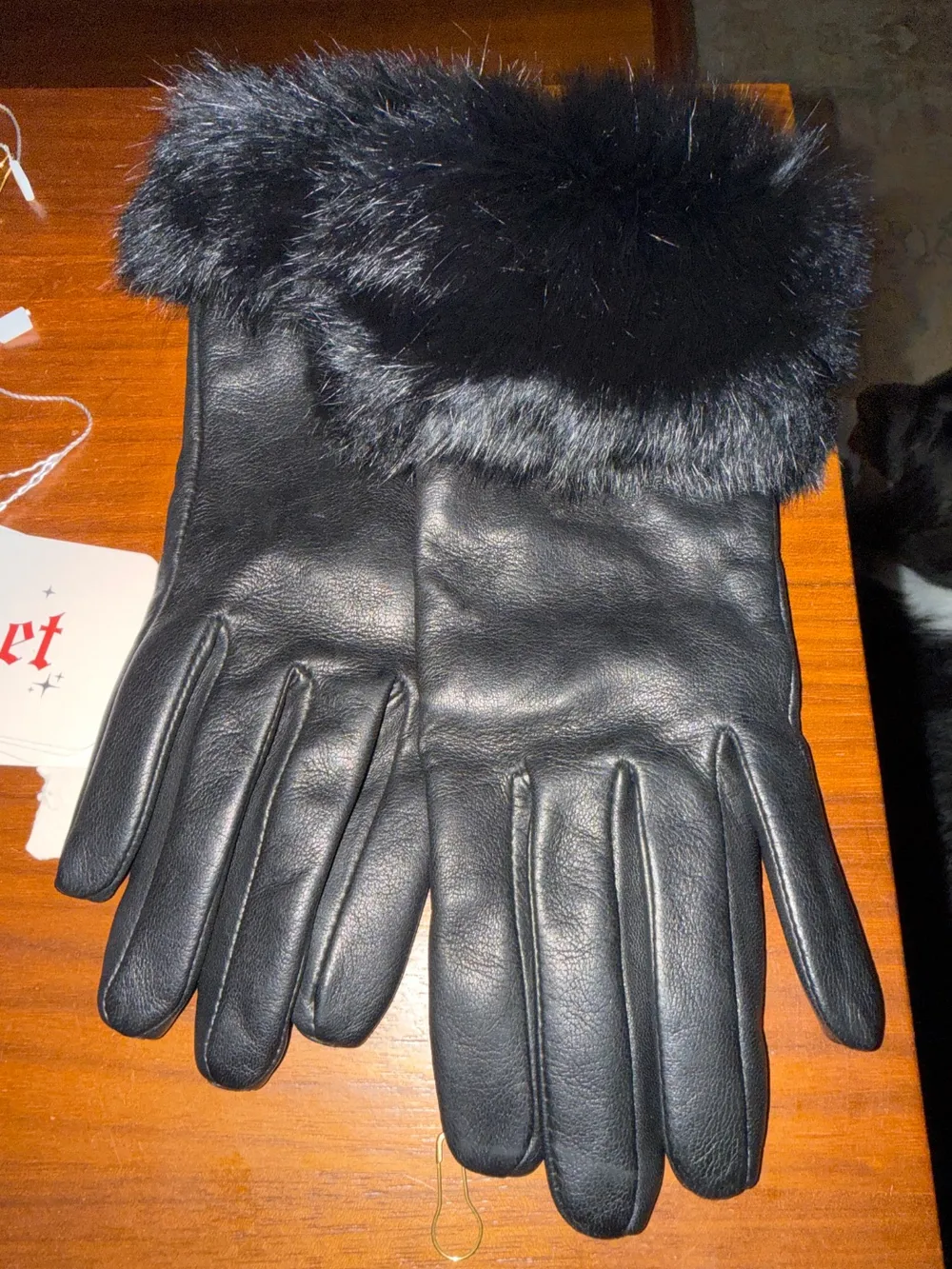 Black Leather Rabbit Fur Gloves photo 1