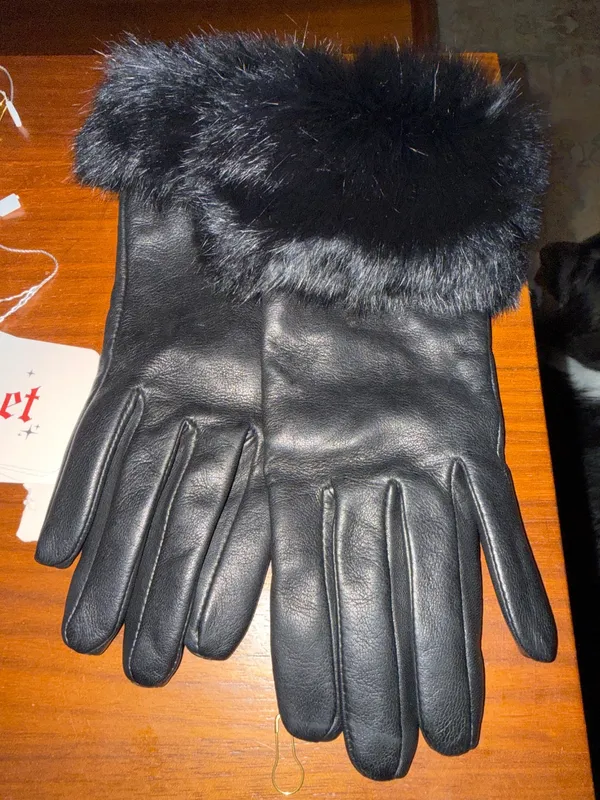 Black Leather Rabbit Fur Gloves