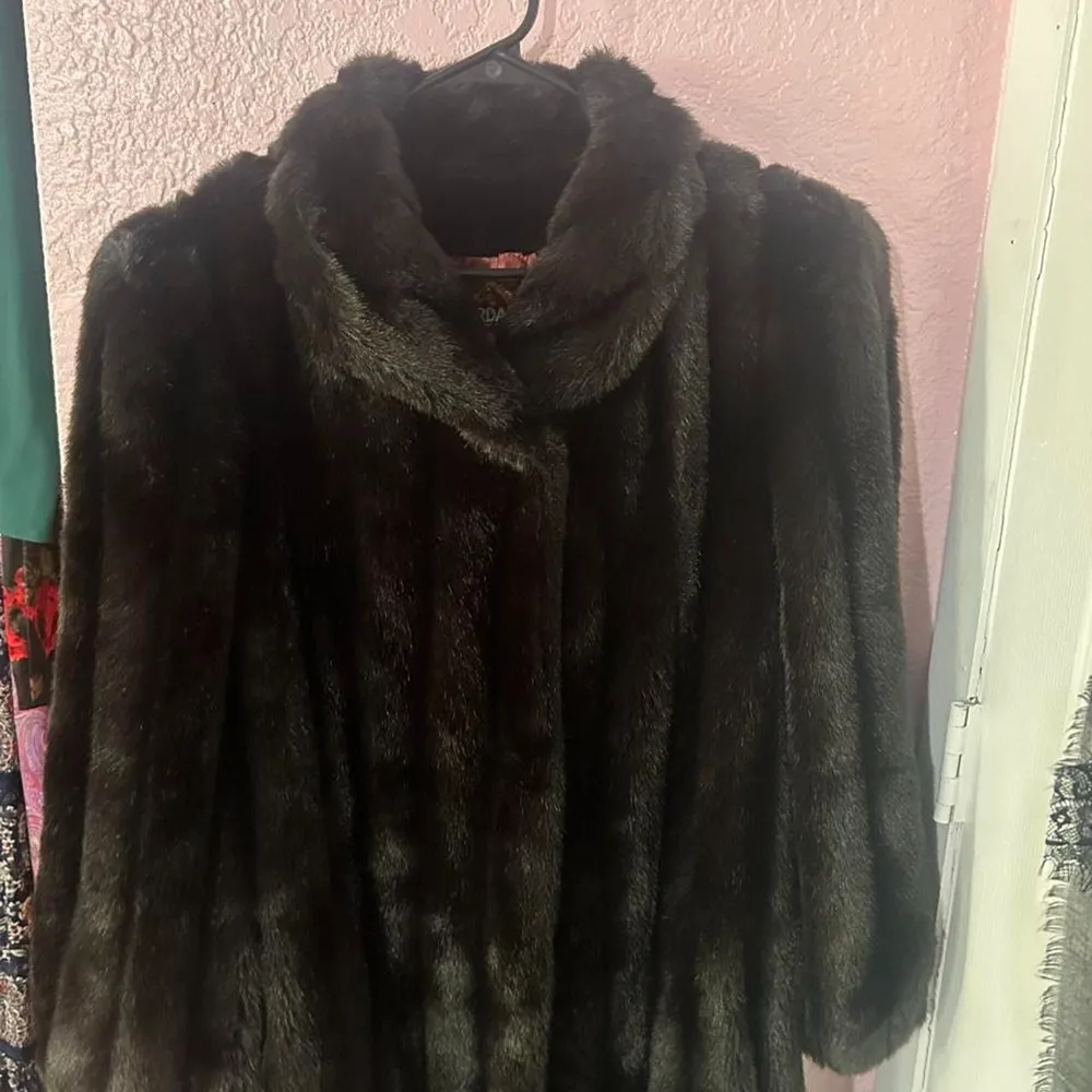 80s Jordache Long Chocolate Brown Faux Fur Coat photo 1