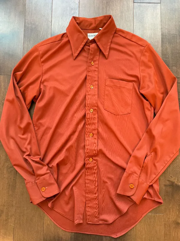 60s/70s Men's Burnt Orange Dagger Collar Shirt