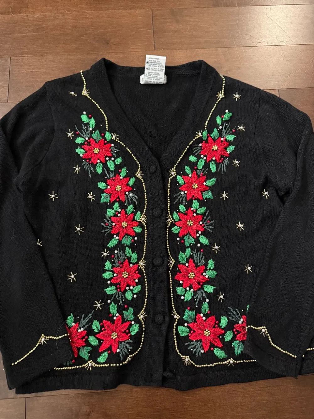 90s Christmas Holly Black Cardigan photo 1