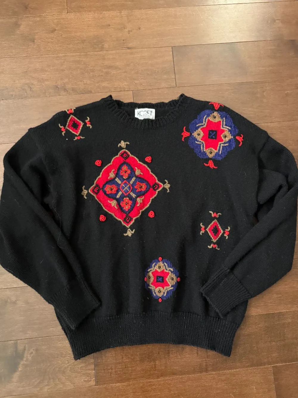 80s Koret Black Geometric/Diamond Black Sweater photo 1